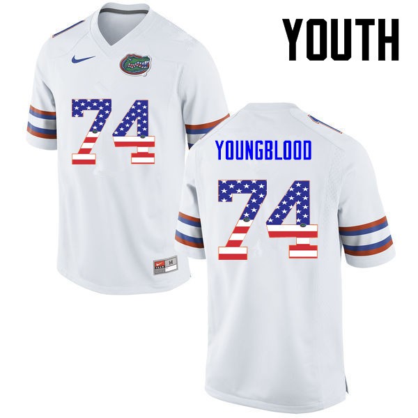 Florida Gators Youth #74 Jack Youngblood College Football USA Flag Fashion White